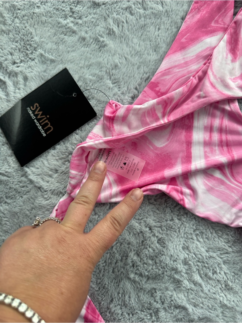 Naked Wardrobe Swim Cut Out Monokini One Piece Swimsuit Pink Swirl XL - Picture 7 of 7